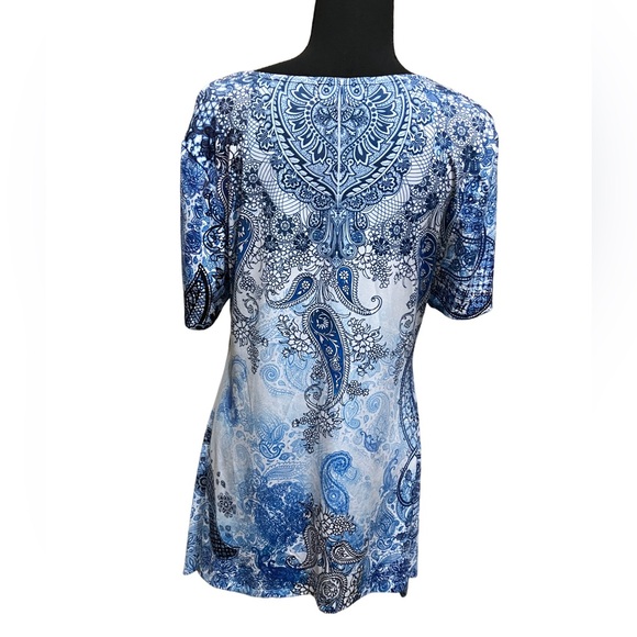 Blue Mood Rayon Long Short Sleeve Top (M) - Picture 2 of 12